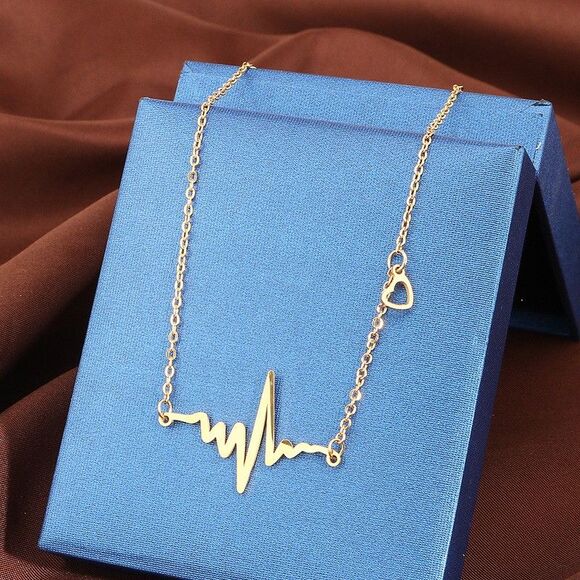 Stainless Steel Heartbeat EKG Necklace Dainty Heart Line Pendant Charm Nurse - Picture 11 of 12